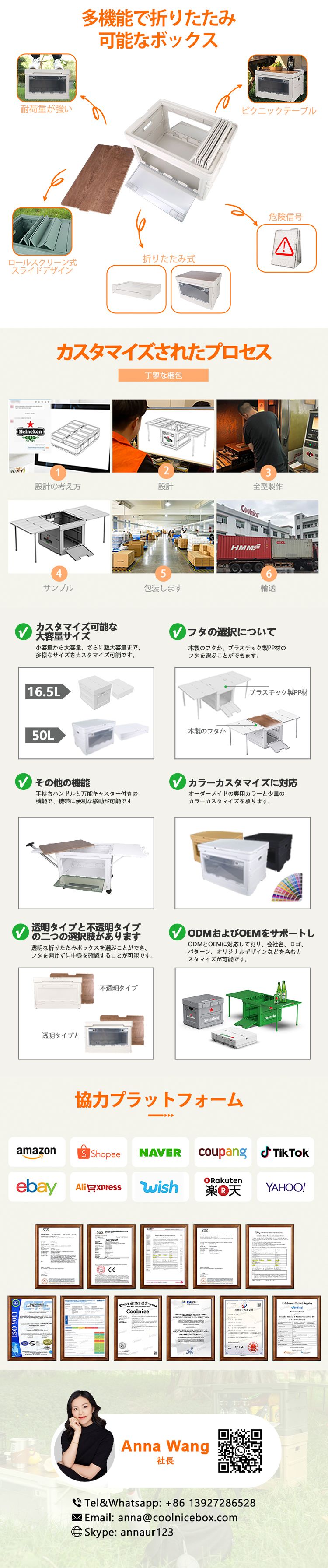 折りたたみ箱：新しい巻き上げ式開閉と透明な扉50L